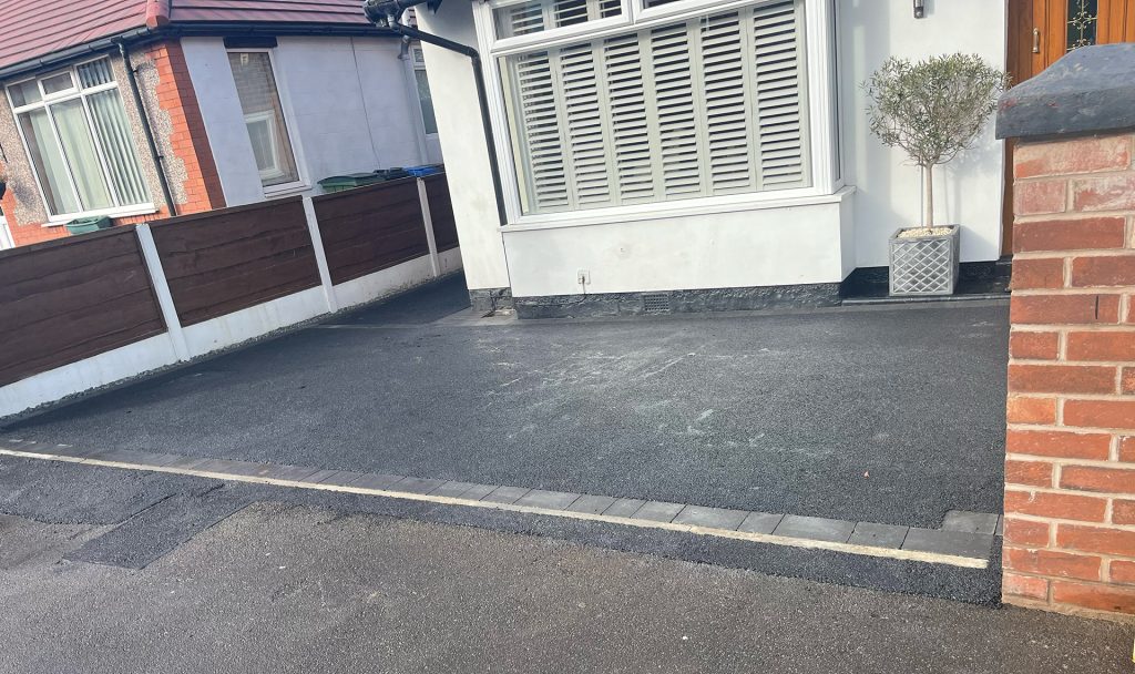 Tarmac driveway frontage with a block paved border, George Lane, Bredbury, Stockport